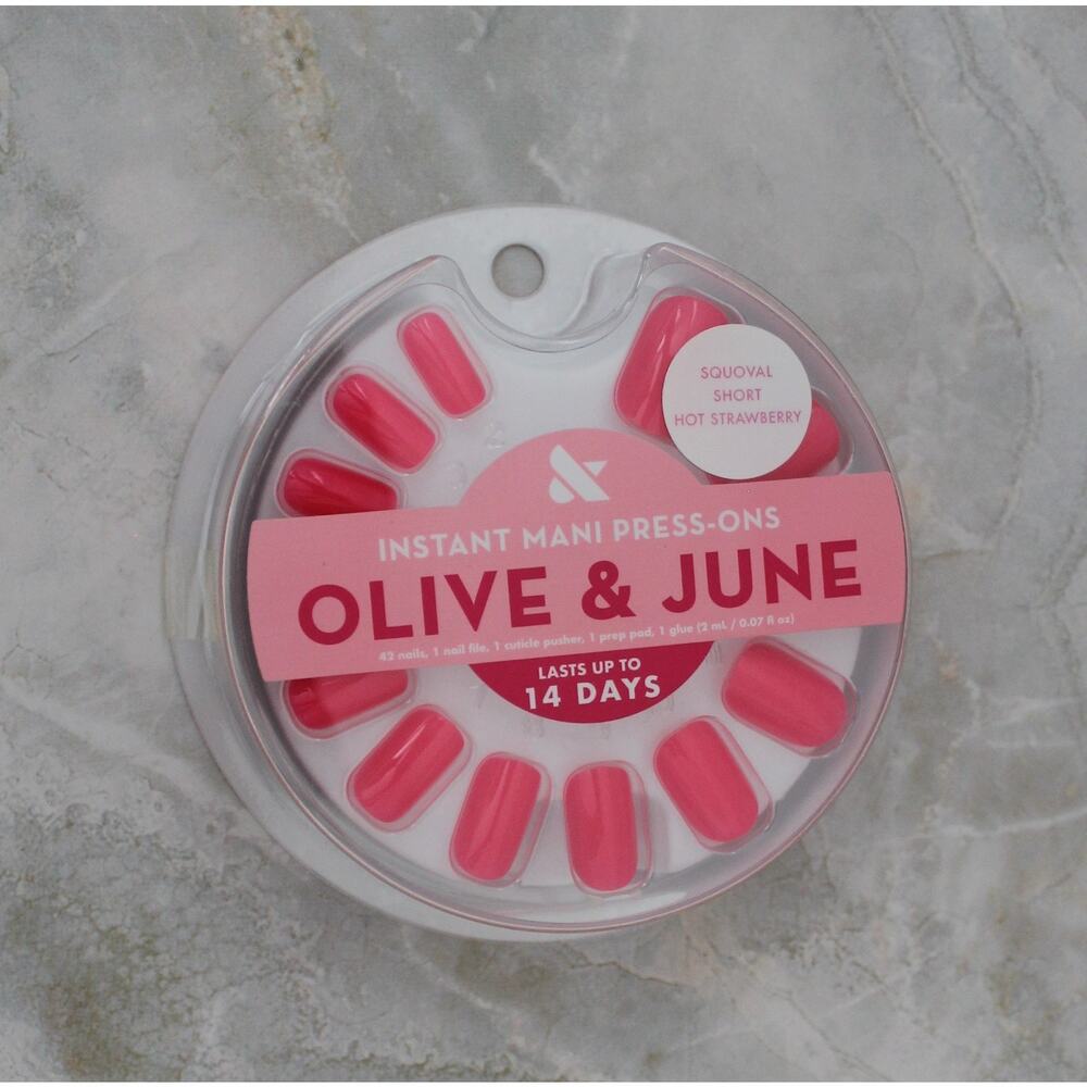 Olive & June Press-on Artificial Nails Squoval Short Hot Strawberry NWB